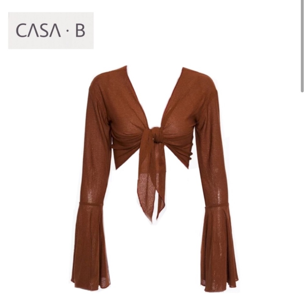 CASA Bđ«Sierra Boheme Mesh Front-tie Cover-up Big Sleeve Blouse - Picture 6 of 6